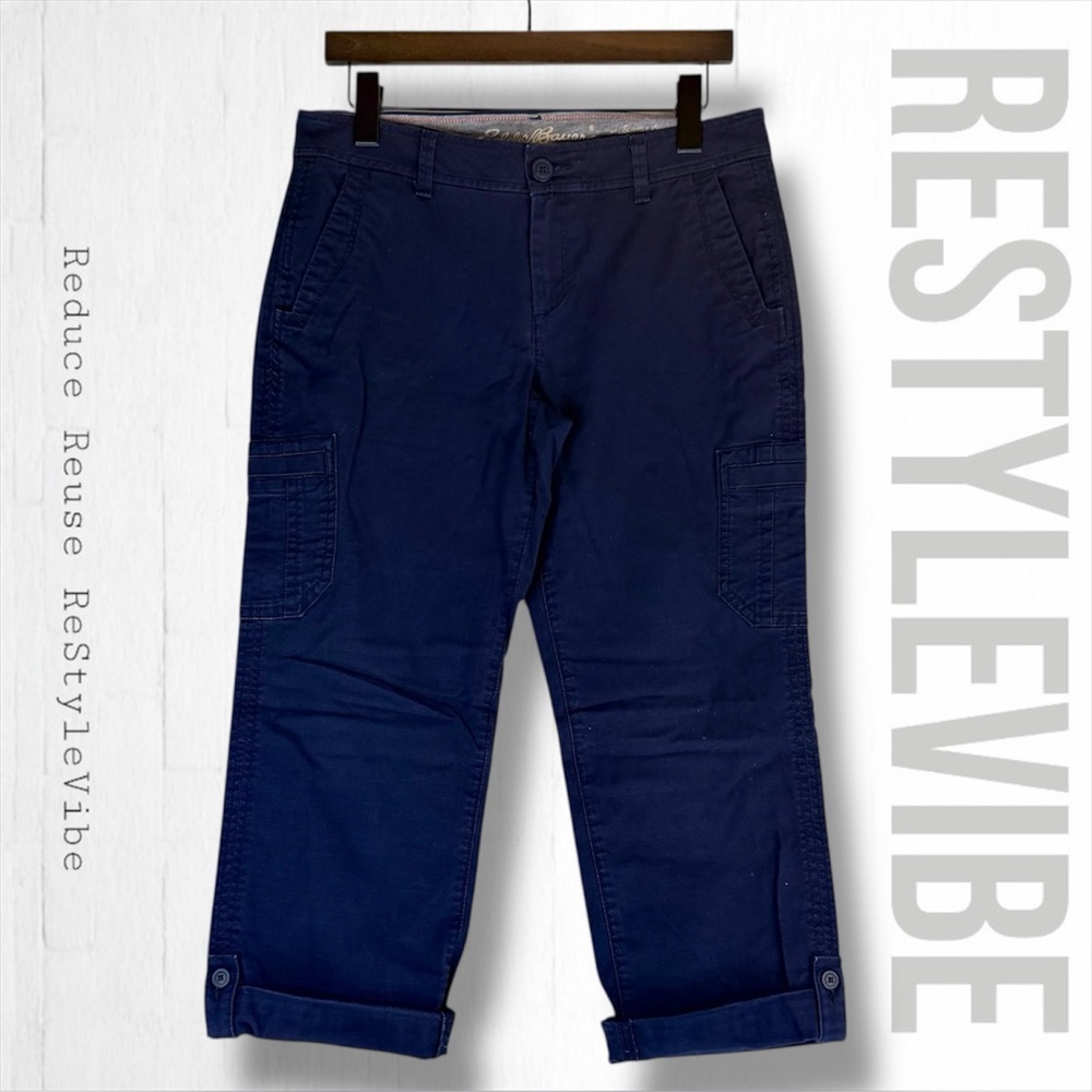 EDDIE BAUER Women’s Size P6 Pants Cargo Style Navy Cotton Stretch Mid Rise